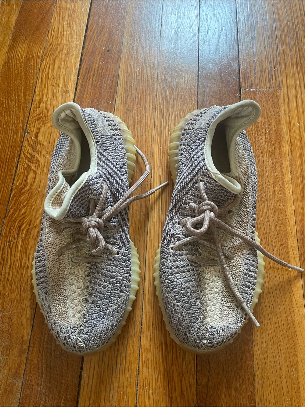 Yeezy adidas Cream and Gray Knit Sneakers